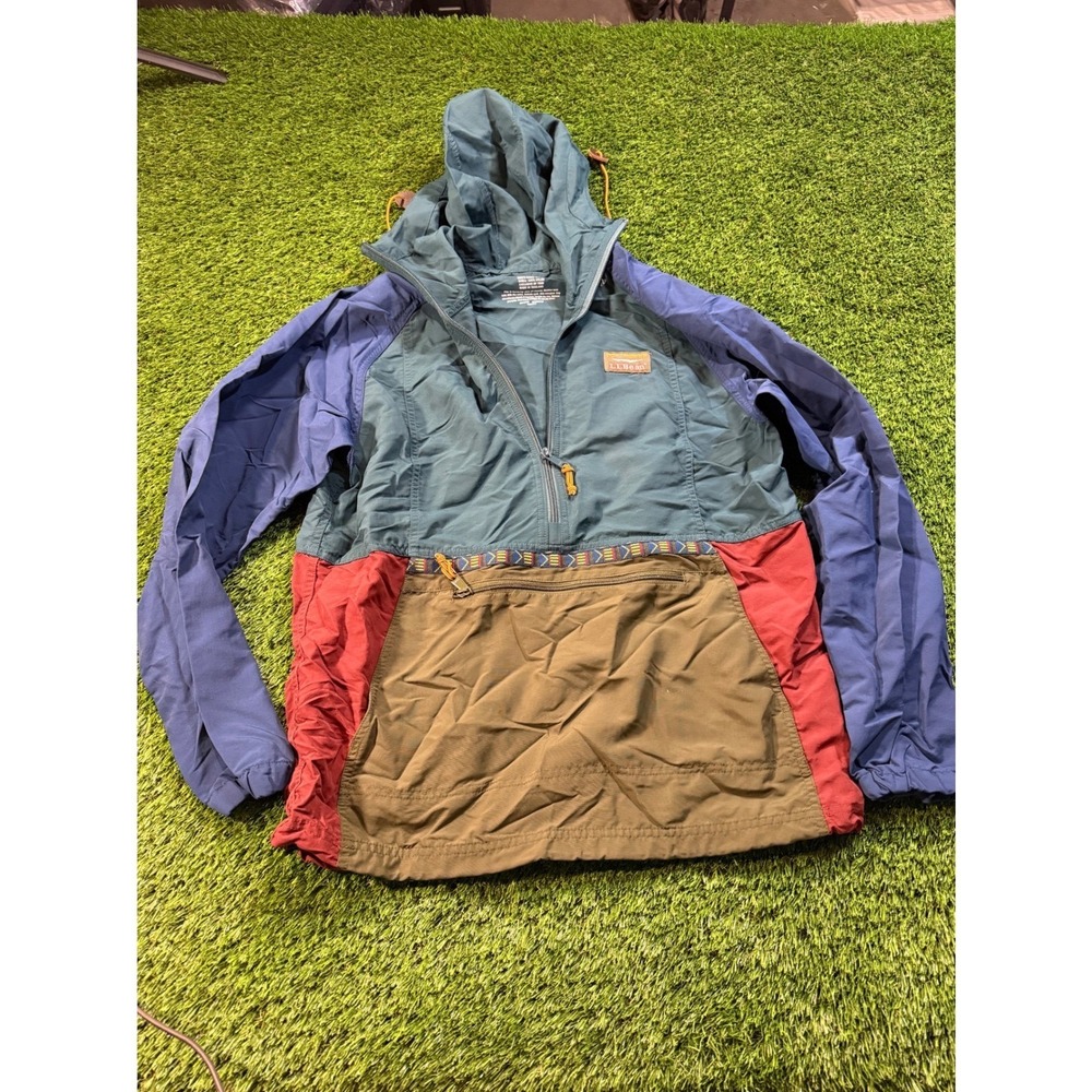 LL Bean Colorblock Hooded Anorak Jacket Pullover Windbreaker Size S‎